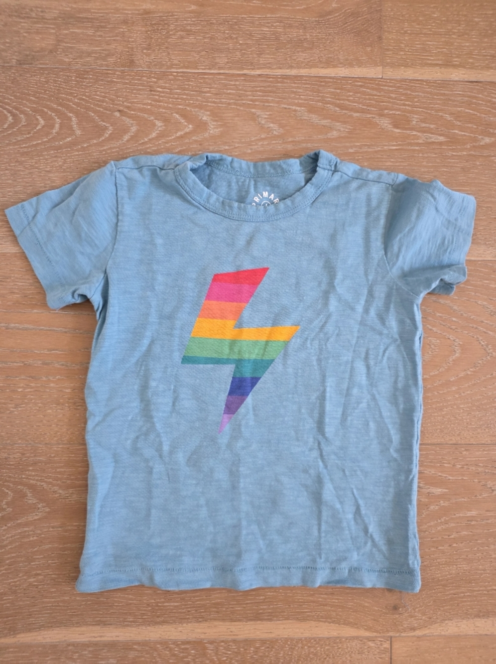 Primary Light Blue Tee with Rainbow Lightning Bolt